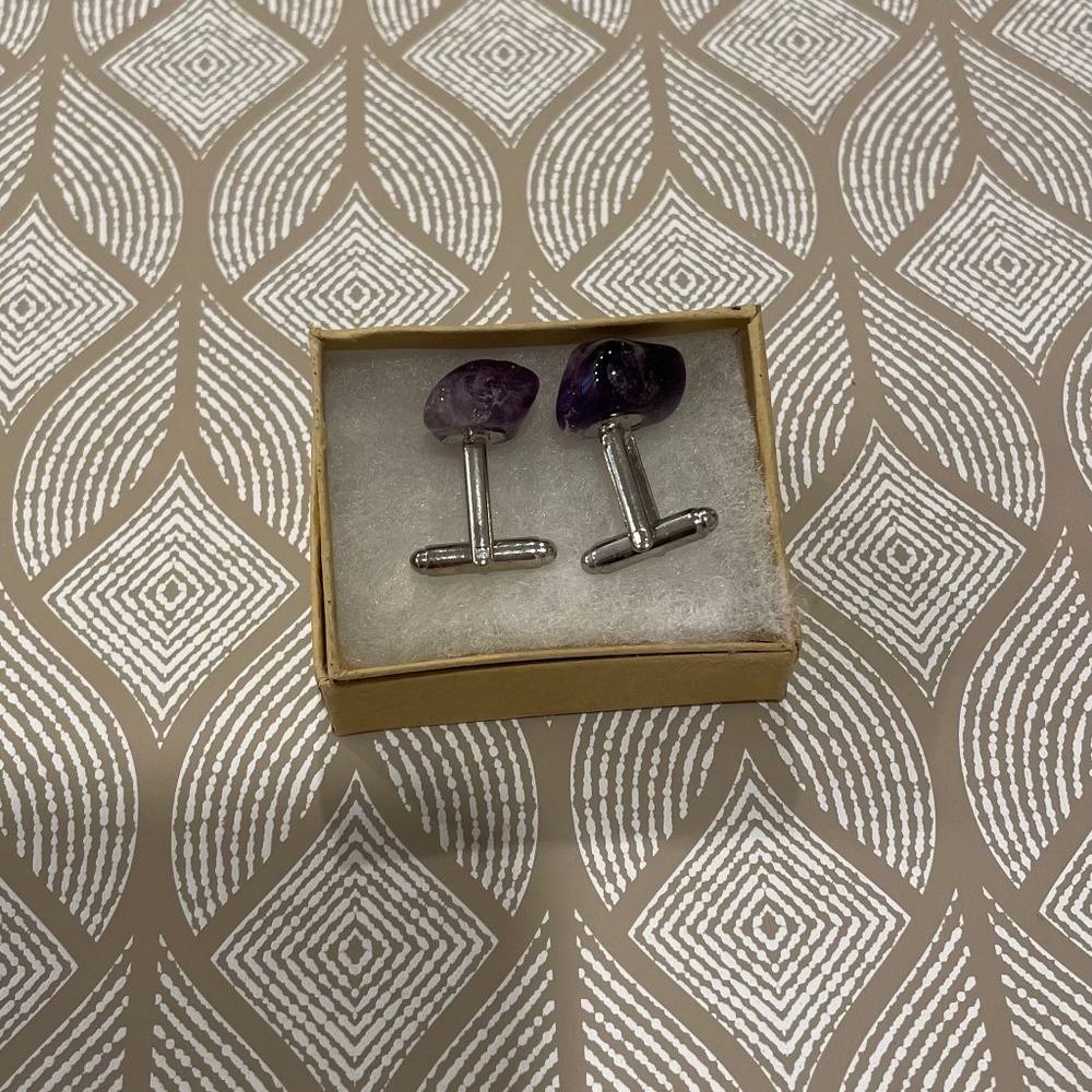 Custom Amethyst Stone Cufflinks - 1 Set